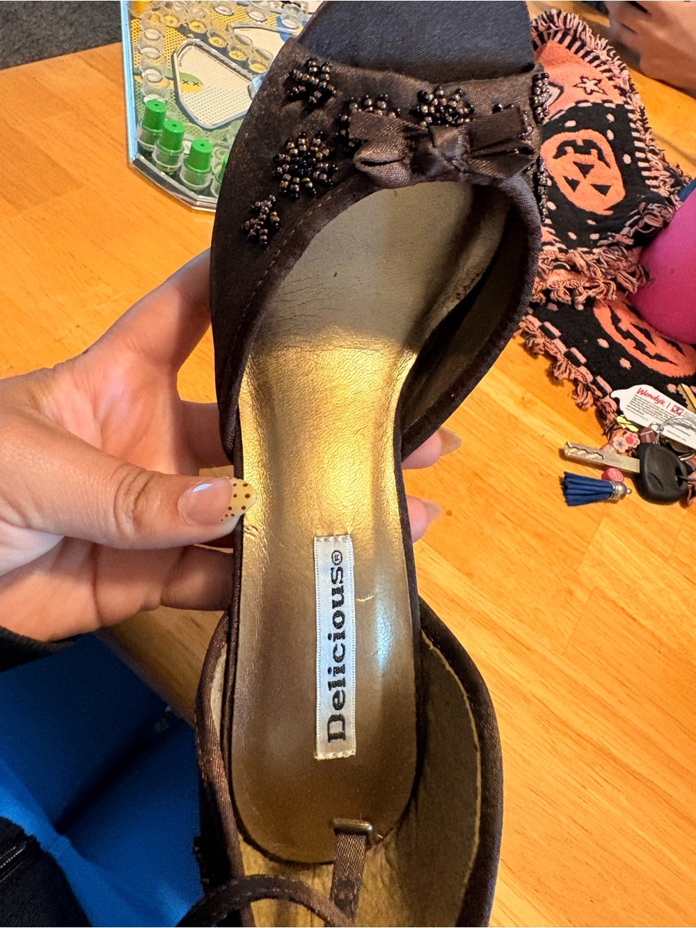 Vintage 1990s Delicious Brown Beaded Peep-Toe High Heels - Picture 2 of 7